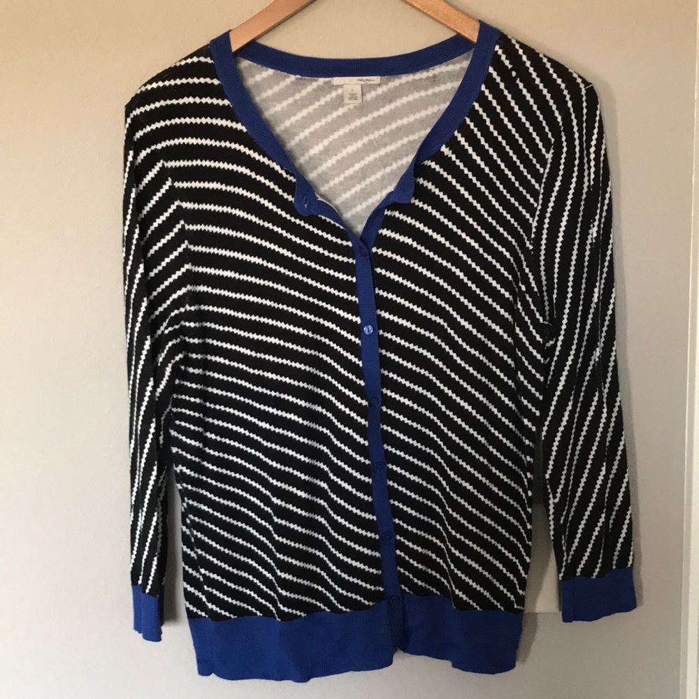 Halogen zig zag 3/4 sleeve button-up cardigan